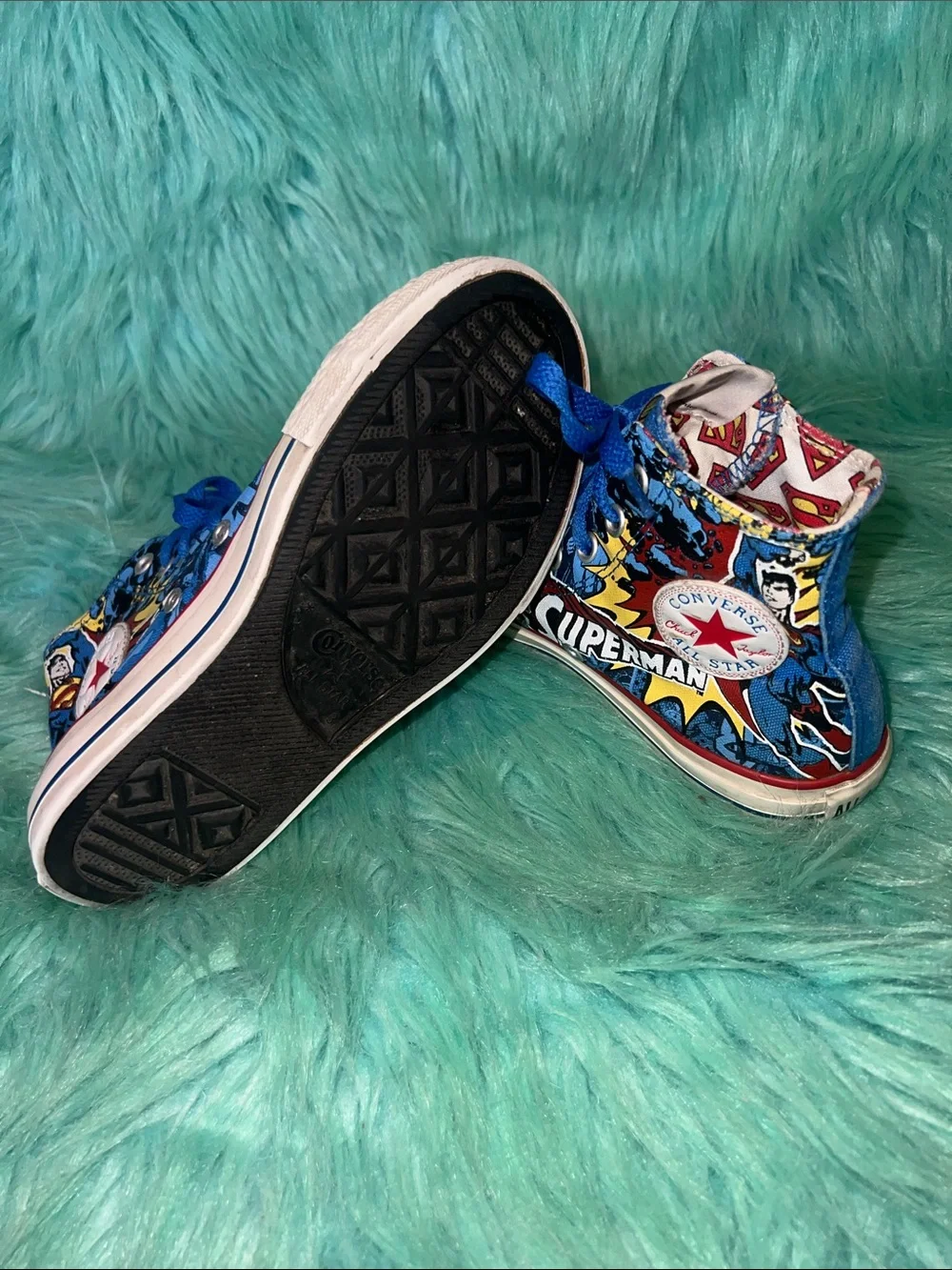 Converse Red, Yellow & Blue Superman Logo High Tops 3Y